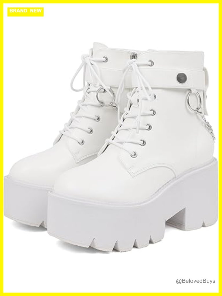 Women's Platform Combat Ankle Boots With Wedge Heel Punk Chain Lace Up Zipper